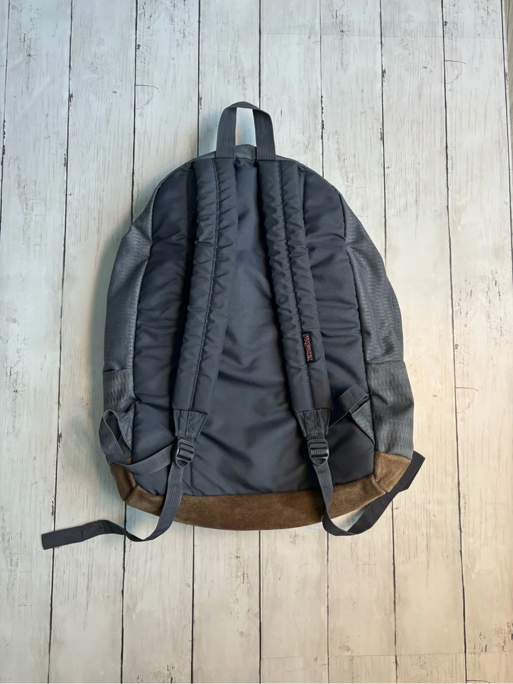 Jansport Gray Backpack with Brown Suede Base